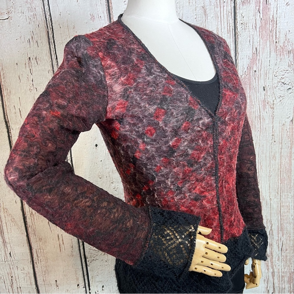 Roberta Scarpa Virgin Wool Mohair Knit Lace Trim Cardigan Fitted Sweater Size 12 - Picture 4 of 16